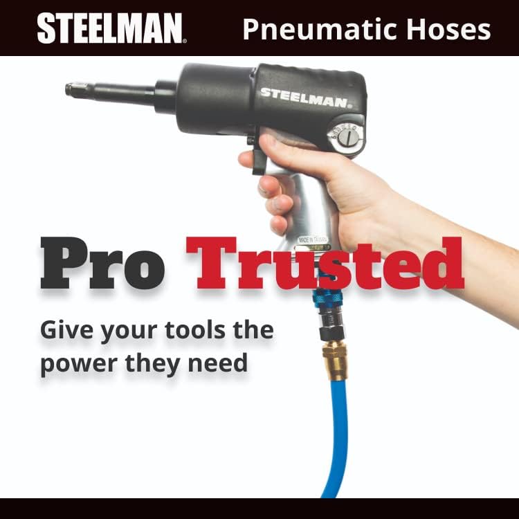 Steelman 50-Foot x 3/8-Inch ID Rubber Air Hose for Pneumatic Tools, 3/8-Inch Male NPT Brass Fittings, 300-PSI Working Pressure