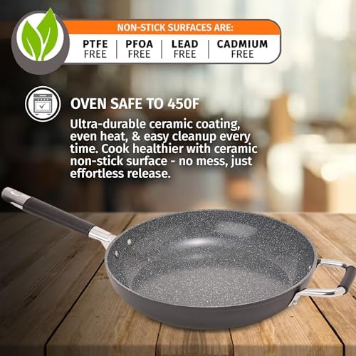 DaTerra Cucina - Ceramic Frying Pan, Induction & Oven, Made In Italy, 9.5" | Made in Italy, Induction Compatible, Oven-Safe up to 450°F, PFAS-free, Ergonomic Handle, Easy Cleanup, Even Heating