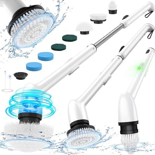 Electric Cleaning Brush, New Full-Body IPX7 Waterproof & 42inch Long Handle | Bathroom Cleaner Brush, Shower Scrubber, 2 Speed & 7 Heads Replacement