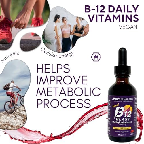 Bricker Labs B12 Blast Methylcobalamin 1000mcg, Great Tasting Sublingual Liquid Energy Vitamins -Vegan B12 Vitamins, Sustained Energy and Cellular Energy Supplement - 59-Day Servings