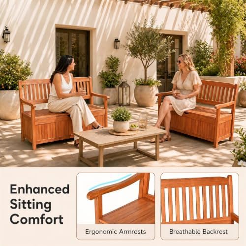 Tangkula Outdoor Wood Storage Bench Deck Box, Entryway Porch Storage Bench with Inner Removable Dust-Proof Lining & Portable Handles