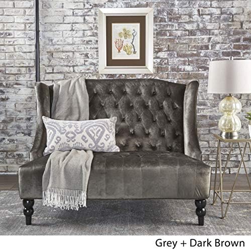 Christopher Knight Home GDFStudio Leona Modern Glam Tufted Velvet Wingback Loveseat, Gray and Dark Brown