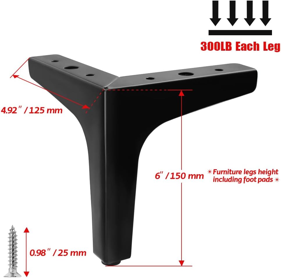 4 Pack 4 Inch Furniture Legs, Chrome Metal Polished Triangle Feet