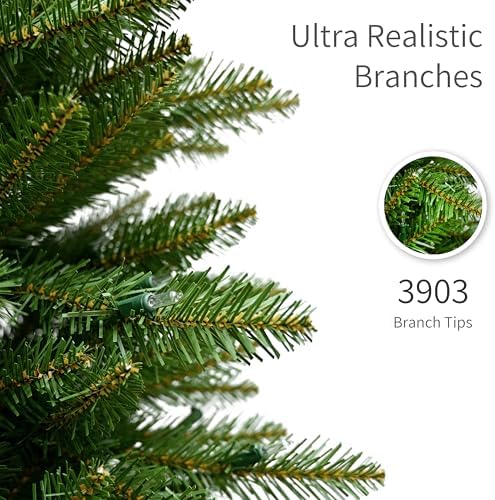 Puleo International 7.5ft Pre-Lit Slim Fraser Christmas Tree with 500 Warm White LED Lights, 1453 Realistic Dense Branch Tips, Easy Setup Artificial Trees with Sturdy Metal Stand