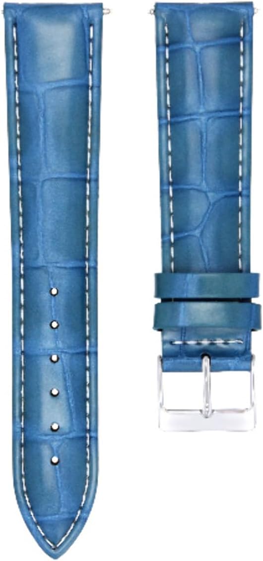 Ewatchparts 20mm Leather Watch Band Strap Compatible With Invicta Diver Russian Light Blue With White Stitching