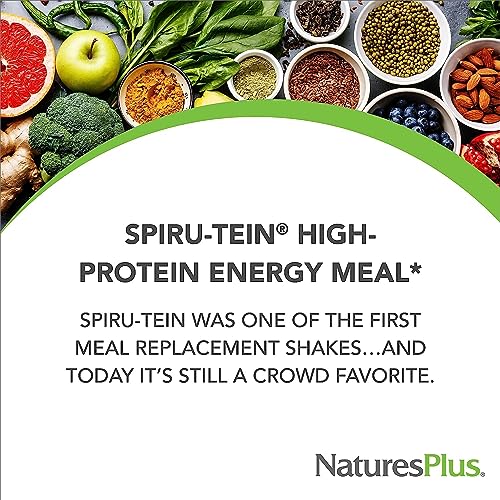 NaturesPlus SPIRU-TEIN, Strawberry - 1.2 lb - Plant-Based Protein Shake - Non-GMO, Vegetarian, Gluten Free - 16 Servings