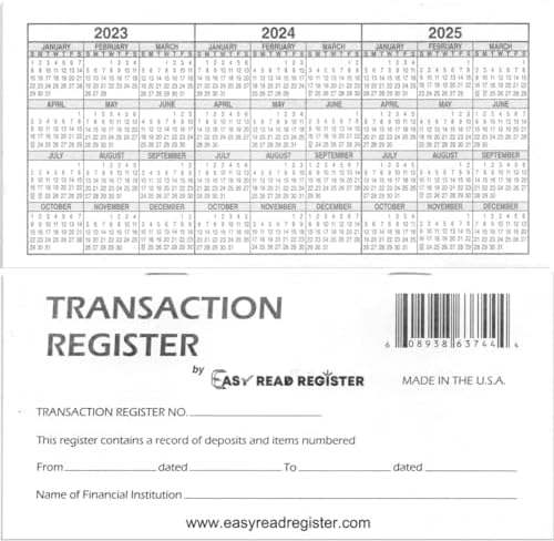 Checkbook Register, Made in The USA, Check Registers for Personal, Blank Ledger Transaction Registers for Personal or Business Bank, Check Register Book (23-24-25 Calendars, 10)