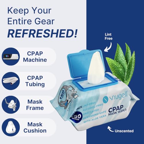 Snugell CPAP Mask Wipes - Travel Size 150 Count (150 Count (Pack of 2), Unscented)