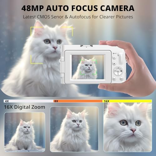 4K Digital Camera for Photography Autofocus, 2026 Latest 48MP Vlogging Camera for YouTube with SD Card, 2 Batteries, 3" 180°Flip Screen Compact Travel Camera for Teens with 16X Zoom,Black