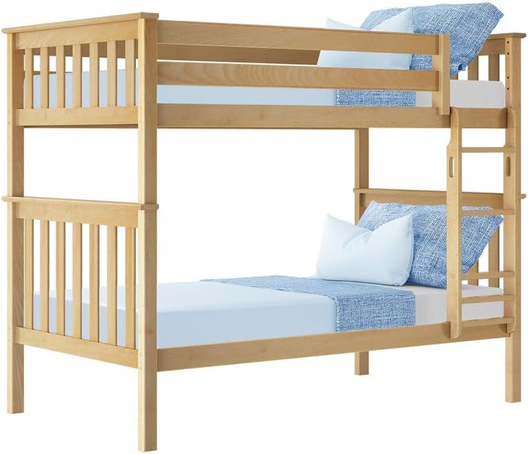 Max & Lily Bunk Bed Twin over Twin, Solid Wood Bunk Bed Frame with Ladder for Kids, 14" Safety Guardrails, Easy Assembly, No Box Spring Needed, White