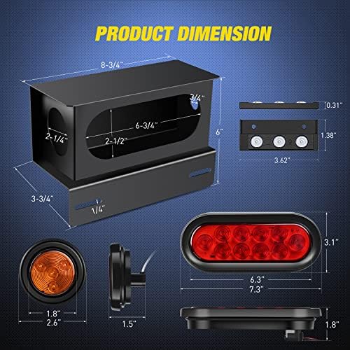Nilight Steel Weld-On Trailer Light Box Kit with 6 Inch Oval LED Tail Light