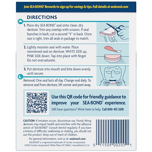 SEA BOND Denture Adhesive Seals, Original, Uppers, 30 Count (1 Pack) | Zinc-free denture adhesive seals for all-day hold. Soft cushiony seal without mess or ooze. Provides comfort and confidence.