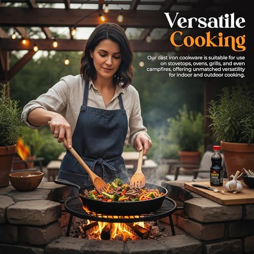 Utopia Kitchen Cast Iron Skillet Set 3 Piece 6 8 10 Inch PFAS-Free Black | Chef Pan, Even Heat Distribution, Stovetop, Campfire and Grill Safe, Large Skillet Set, Indoor Outdoor Use