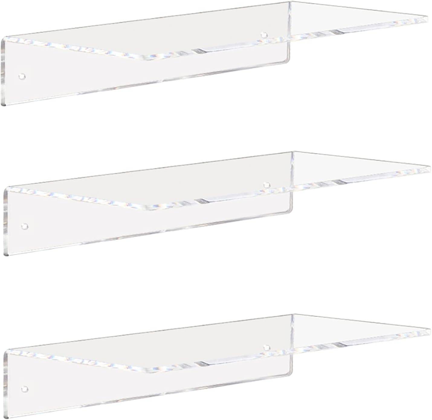 Weiai Clear Acrylic Shelves 12 Inch, Floating Wall Mounted Shelf for Wall Storage, Set of 2