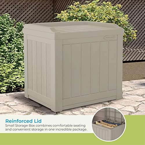 Suncast Outdoor Storage Box - 22 Gallon Light Taupe Resin Outdoor Deck Box with Seat, Weatherproof Patio Storage Bin Container for Keeping Cushions
