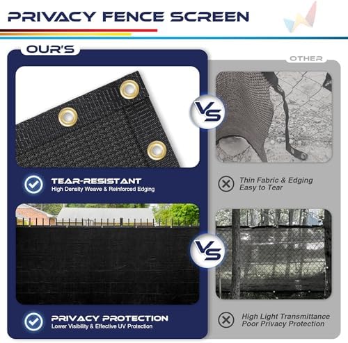 Windscreen4less Privacy Fence Screen 6' x 12' Heavy Duty Windscreen Fencing Mesh Fabric Shade Net Cover for Outdoor Wall Garden Yard Pool Deck, Black