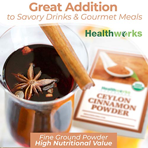 Healthworks Superfoods Organic Ceylon Cinnamon Powder 1 lb Ground Raw Vegan | Organic, Ceylon, Ground, Blood Sugar Support, Non-GMO, Vegan, Keto, For Baking, For Cooking, For Tea, Anti-Inflammatory
