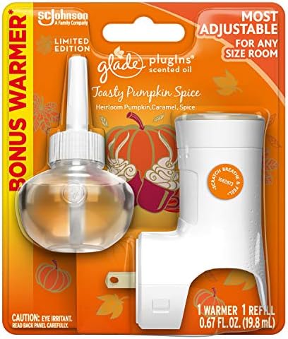 Glade PlugIns Refills Air Freshener Starter Kit, Scented Oil for Home and Bathroom, Toasty Pumpkin Spice, 0.67 Fl Oz, 1 Warmer + 1 Refill