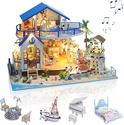 GuDoQi DIY Miniature Dollhouse Kit, Miniature House Kit 1:24 Scale, Tiny House kit with Music and Furniture Kit, Great Gift for Birthday Christmas