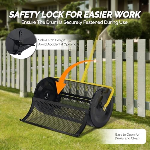 VINGLI Compost Spreader, 24 inch Peat Moss Spreader with Height Adjustable Handle, T Shaped Handle Peat Moss Roller, Seed Spreader for Lawn Backyard Outdoor (24"-Black & Yellow)
