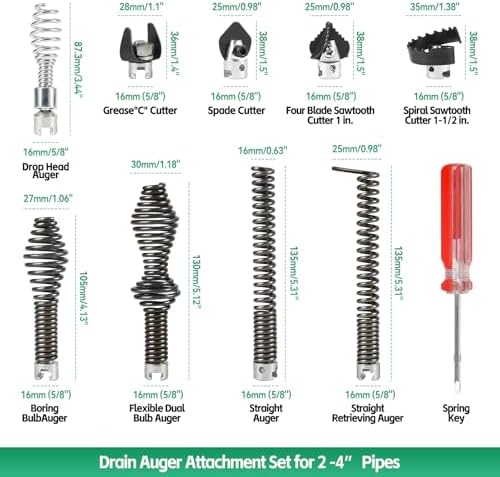 10PCS Drain Cleaning Kit for RID-GID Sectional Drain Cables – Heavy Duty Cutters & Augers Compatible with K-400, C-4, C-6, C-7, C-8