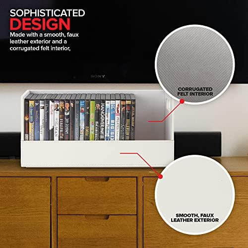 Stock Your Home DVD Storage Box, Movie Shelf Organizer for Blu-Ray, Video Game Cases, CDs, VHS Tape Display Stand, Disc Holder Can Store Up to 28 DVDs, Faux Leather (Espresso)