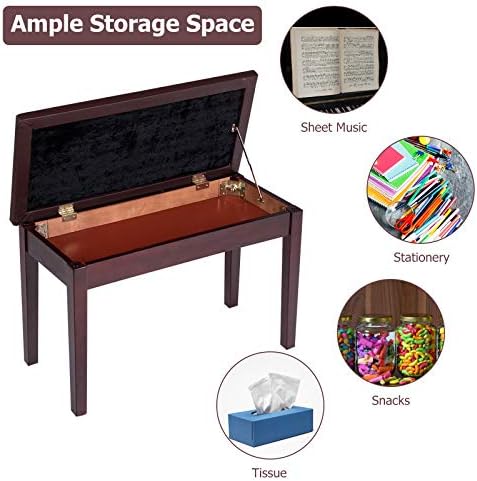 Giantex Piano Bench W/Padded Cushion and Music Storage, Comfortable Double Duet Seat, Wooden Legs, Perfect for Professional Or Home Use PU Leather Piano Stool (Brown)