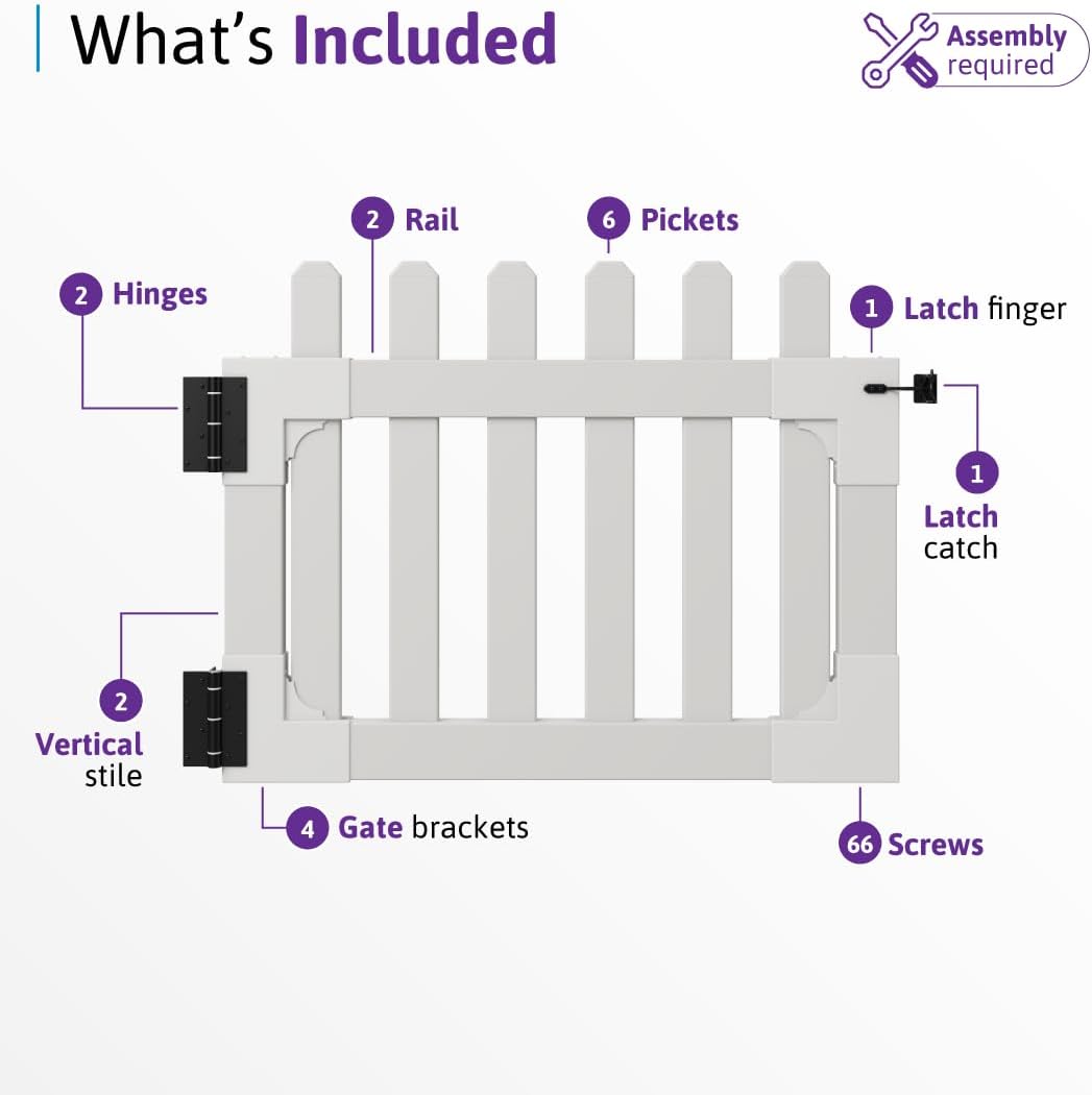 WamBam Newport Picket Fence, White Vinyl DIY No Dig Kit | 3ftH x 6ftW, 1 Panel + 1 Post, ZP19002