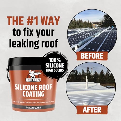 Liquid Rubber Silicone Roof Coating UV-Reflective Coating, White, 4 Gallon | Solar Reflective, One-Coat Sealant for Flat, Low-Slope, Metal, Concrete, EPDM and TPO Roofs. No Primer Needed Except EPDM/TPO