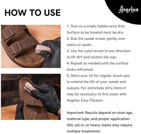 Angelus Suede & Nubuck Cleaner Kit - 1 Cleaning Eraser Block and 1 Nylon Bristle Brush - Eliminates Stains, Removes Spots