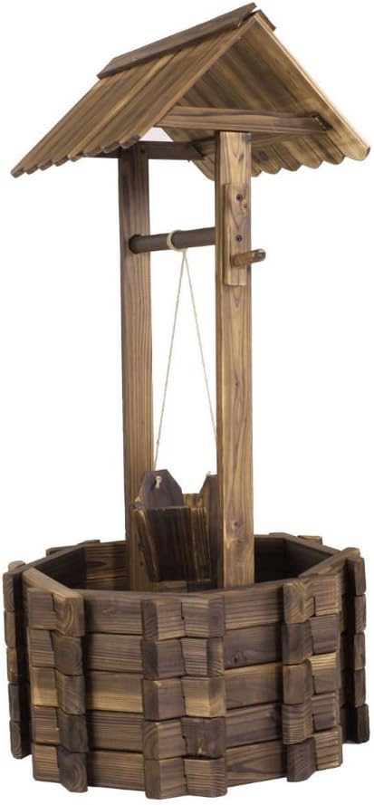 Wishing Well Rustic Fir Wood Bucket Planter Yard Garden Lawn Wooden Wedding New