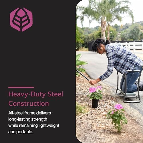 Yard Butler Garden Kneeler and Seat, Foldable Stool, Silver and Black | Foldable Gardening Stool and Kneeling Bench, Heavy Duty Steel, Foam Padded