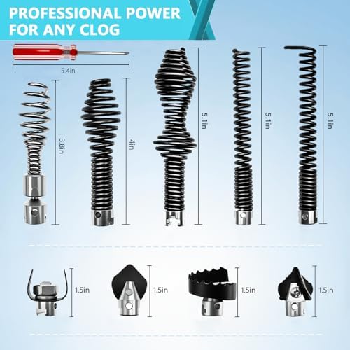 Drain Snake Drill Attachment Auger Cutter Kit compatible with RIDGID K-400 C-4 C-6 C-7 C-8 C-9 Models, 10 Pieces for 5/8 Inch Drain Snake Cable