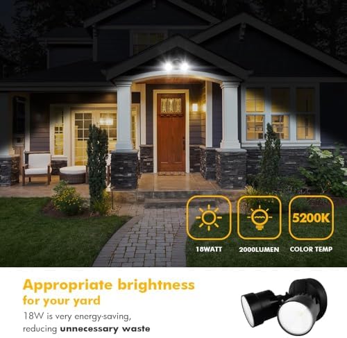 LUTEC 2 Packs P6221B 2000 Lumen 18 Watt 28 LED Dual-Head Flood Light Outdoor, Waterproof Exterior Security Wall Light for Patio, Garden,Yard-Black