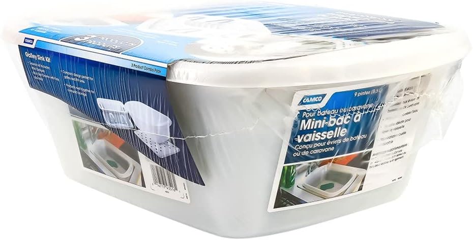 Camco 43517 White Sink Kit with Dish Drainer, Dish Pan and Sink Mat,Pack of 1