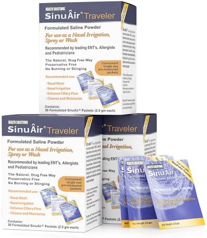SinuAir Traveler Saline Packets - Sodium Chloride with Potassium & Calcium, Salt Solution Powder Refill Packs for Nasal Irrigation Machine