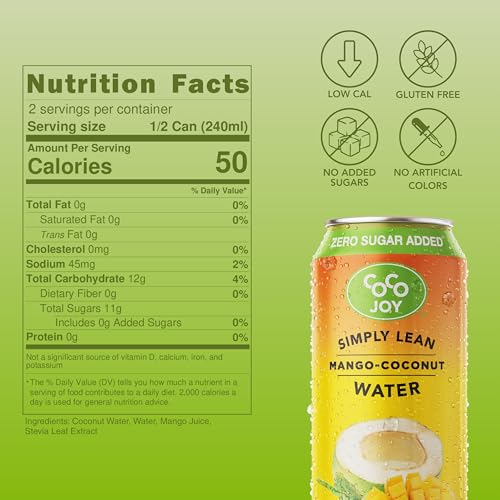 CoCo Joy Natural Coconut Water, Low-Calorie, High-Calcium, Nutrient-Rich Drink 12 pack