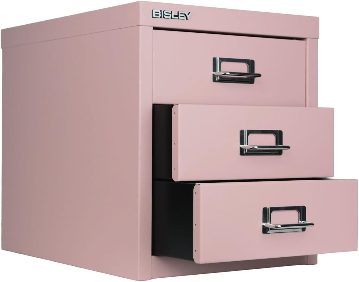 5-Drawer Steel MultiDrawer Cabinet - Orange, by Bisley | Chrome Pull Handles with Label Holders, Powder-Coated Steel, Removable Drawers, Desktop Storage, Labels Included