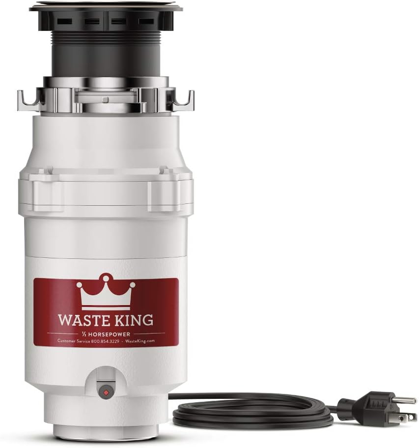 Waste King L-1001 Garbage Disposal with Power Cord, 1/2 HP & 1025 EZ Mount Garbage Disposal Stopper and Splash Guard, Black
