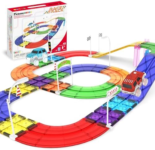 PicassoTiles Race Track Add-On Railway Magnetic Tiles STEM Construction Toy