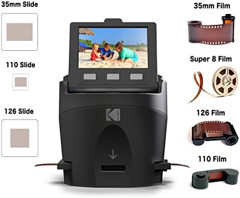 KODAK SCANZA Film & Slide Scanner, 3.5" LCD, 35mm, 126, 110, Super 8 & 8mm | Converts color/B&W negatives to 14MP/22MP JPEGs