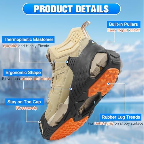 Spikeless Ice Cleats Slip On Spikeless Footwear Traction Aids for Slick Wet Slippery Surface Men Women Full-Foot Rubber Tread for Ice Shoes Grippers
