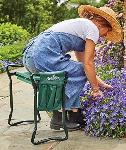 Burpee Multi-Function Garden Kneeler Seat with Padded Cushion and Detachable Tool Bag, Versatile Garden Stool with Foldable Frame