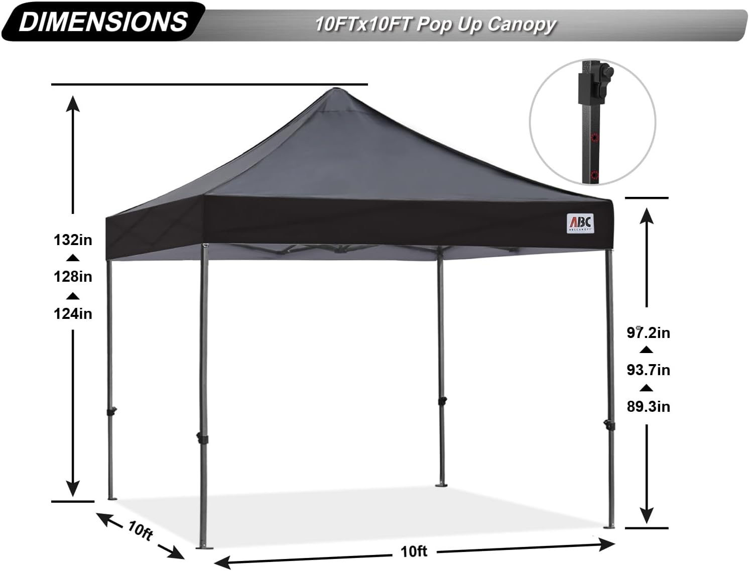 ABCCANOPY Patio Pop Up Canopy Tent 10x10 Commercial-Series (Black)