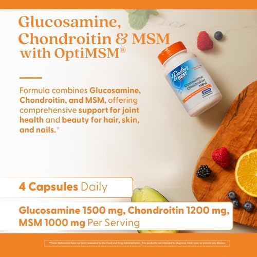 Doctor's BEST Glucosamine Chondroitin MSM - Joint Health Support Supplement for Women & Men, Nutritional Support for Joint Strength, Hair, Skin, & Nails, Gluten Free, Non GMO - 240 Capsules