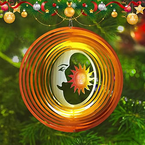 FONMY Wind Spinner 3D Stainless Steel Laser Cut Metal Art 12 inches Moon and Sun Hanging Wind Spinner