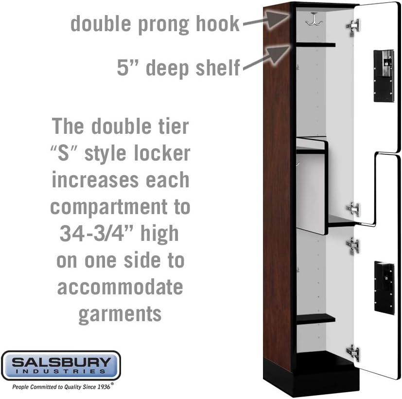 Salsbury Industries Double Tier 'S' Style Designer Wood Locker, Mahogany, 5' 3" x 15"