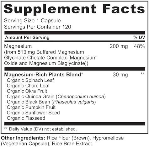 NATURELO Magnesium Glycinate Chelate Complex - 200 mg Magnesium, 120 Count | Support Sleep, Calm, Muscle Cramp & Stress Relief, Gluten Free, Non GMO, with Organic Vegetables