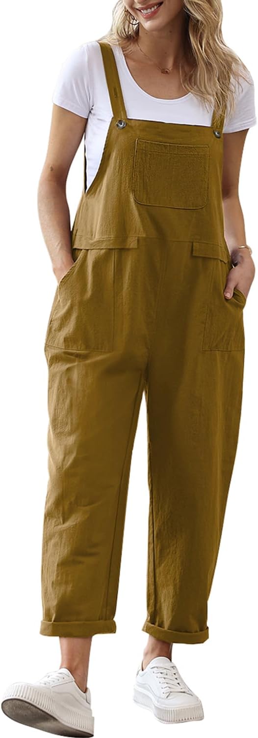 YESNO Women Long Casual Loose Bib Pants Overalls Baggy Rompers Jumpsuits with Pockets PV9