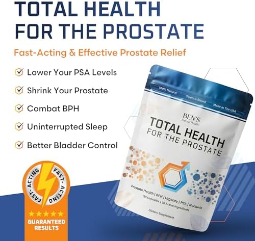 Ben's Natural Health Total Health for the Prostate Supplement with Beta Sitosterol Vitamins C, D, E, Zinc and Turmeric, 120 Vegicaps
